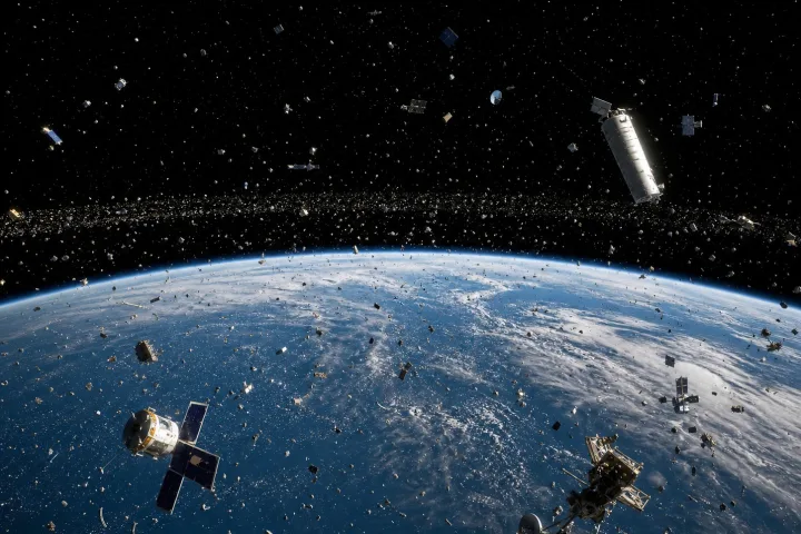 Simulazione di detriti spaziali in orbita intorno alla Terra, immagine scientifica