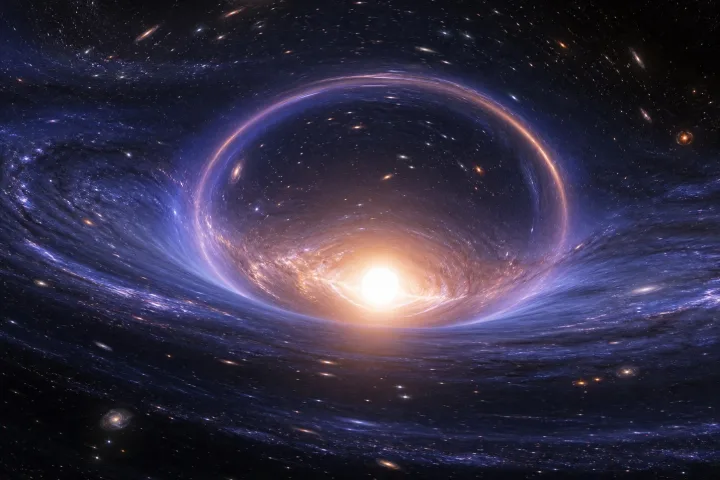 Rappresentazione artistica della curvatura dello spazio-tempo, immagine scientifica