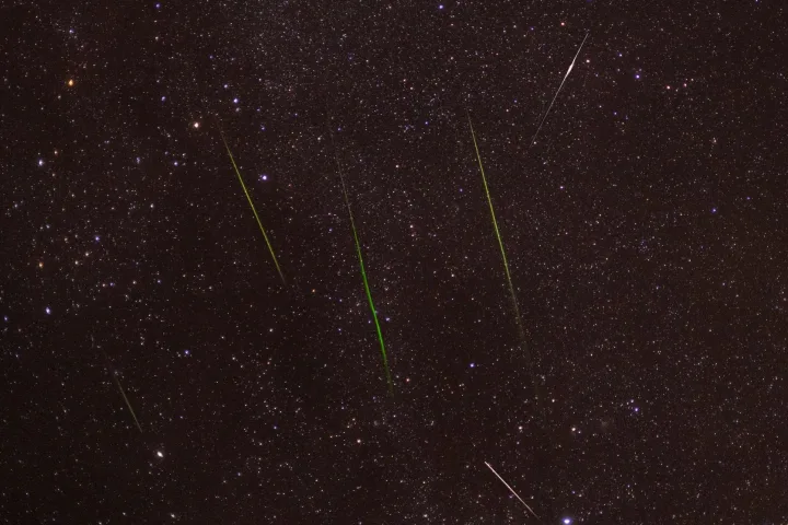Uno sciame di stelle cadenti nel cielo notturno