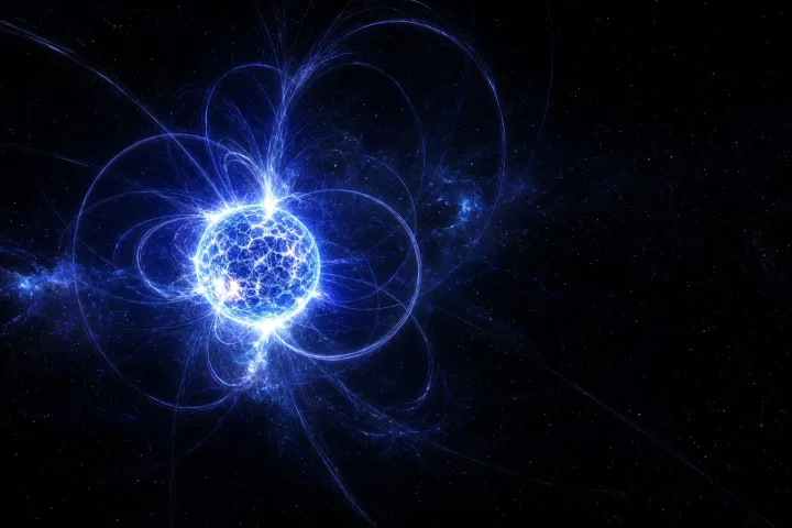 Rappresentazione artistica di una magnetar con intenso campo magnetico, immagine scientifica