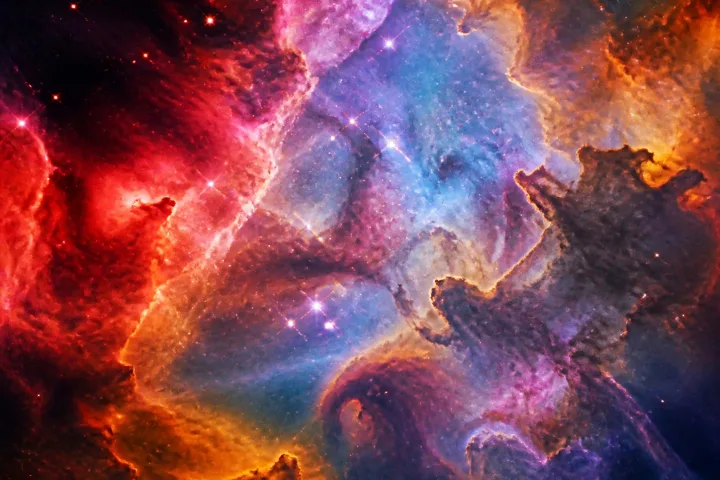 Una nebulosa colorata con gas di idrogeno e ossigeno, immagine reale NASA